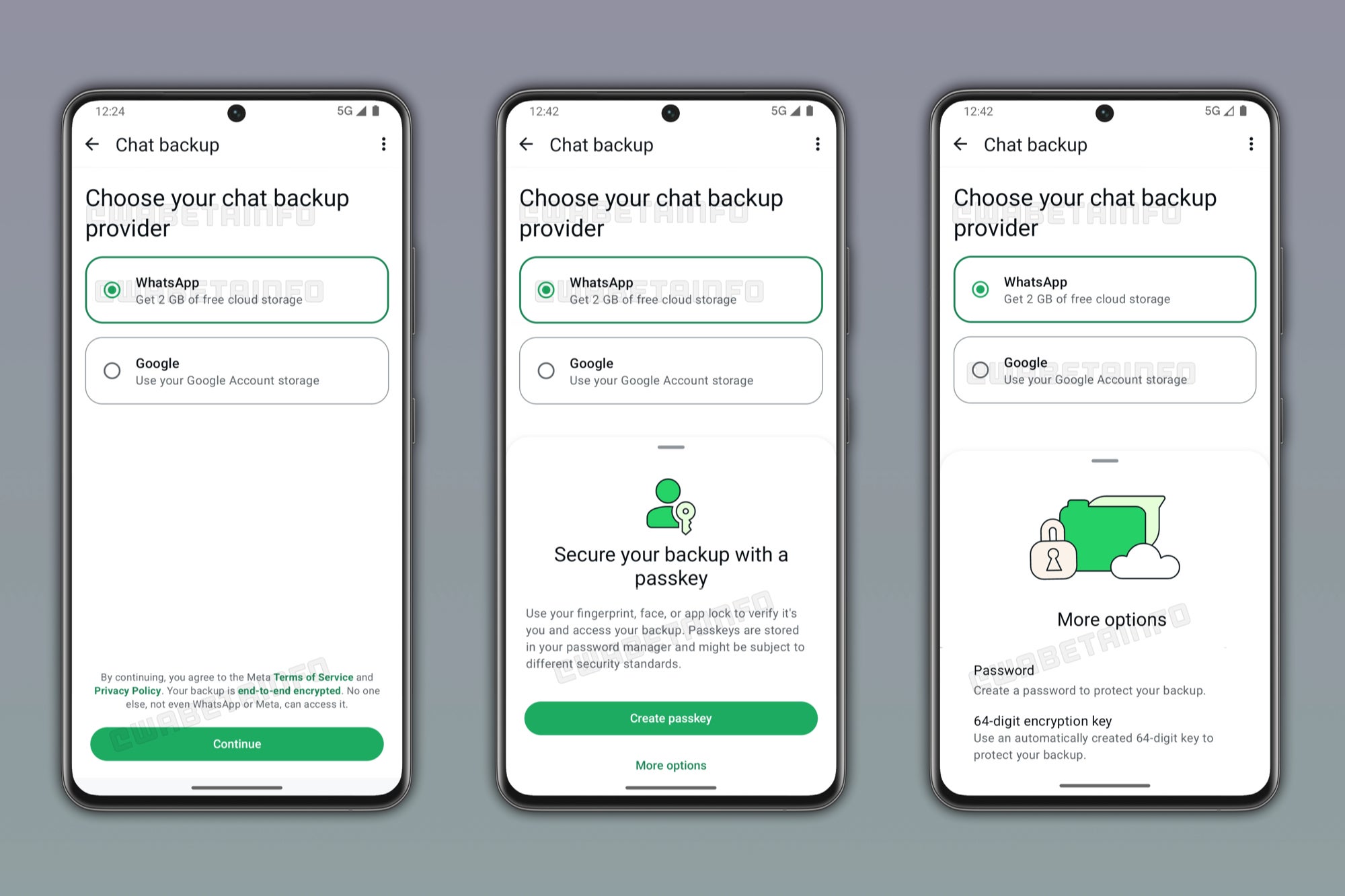 WhatsApp Android chat backup provider selection screen