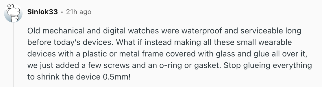 Maybe this Reddit user should consult the EU. | Image by Reddit (Screenshot - You can thank the EU that your next wearable won&rsquo;t get this awesome battery upgrade