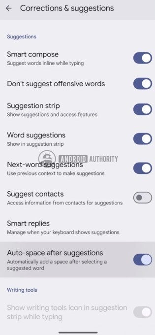 Get rid of the automatic space created when a suggested word is selected from the autocorrect bar. | Image by Android Authority - Google is reportedly working on two useful and desired Gboard features