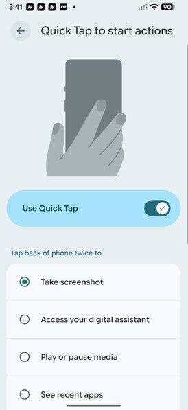 Screenshot showing the Pixel's Quick Tap feature.