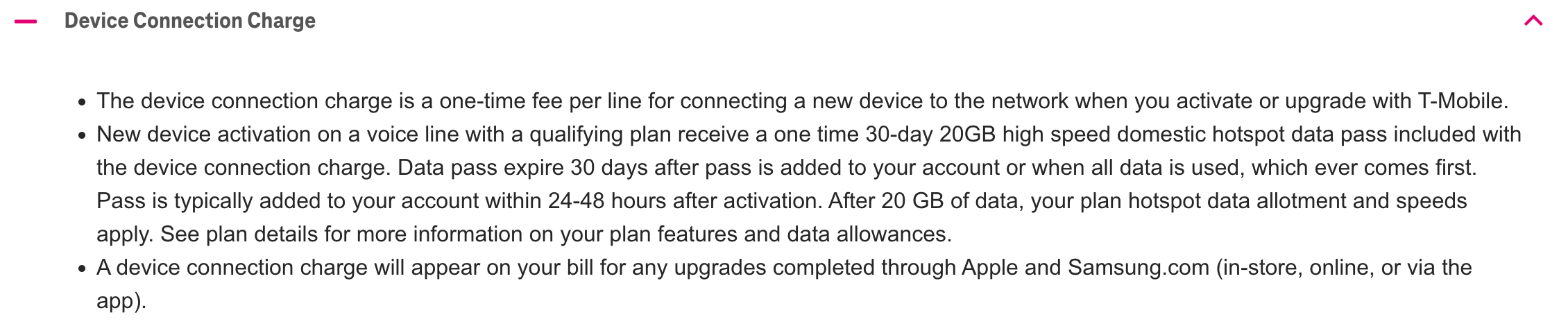 t-mobile Device Connection Charge samsung