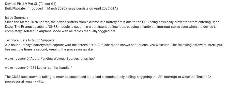 Google Issue Tracker reveals what might cause battery drainage problem.