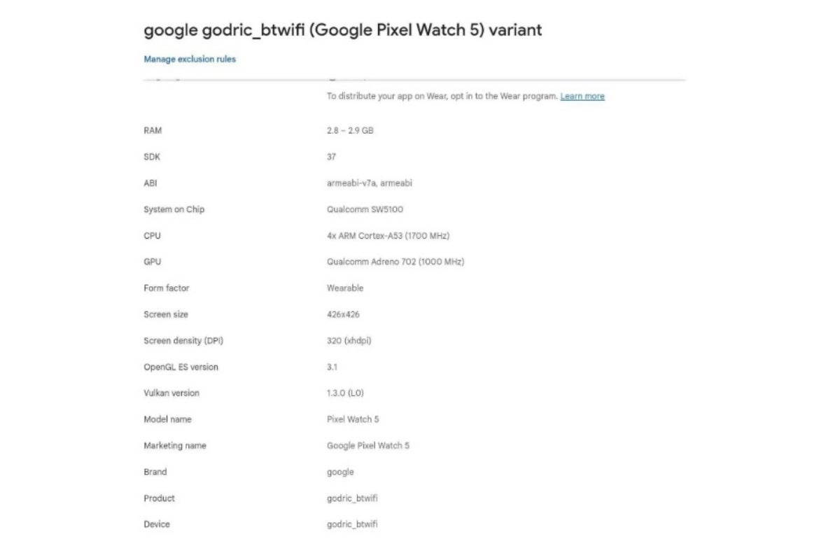 Leaked Google Pixel Watch 5 specs