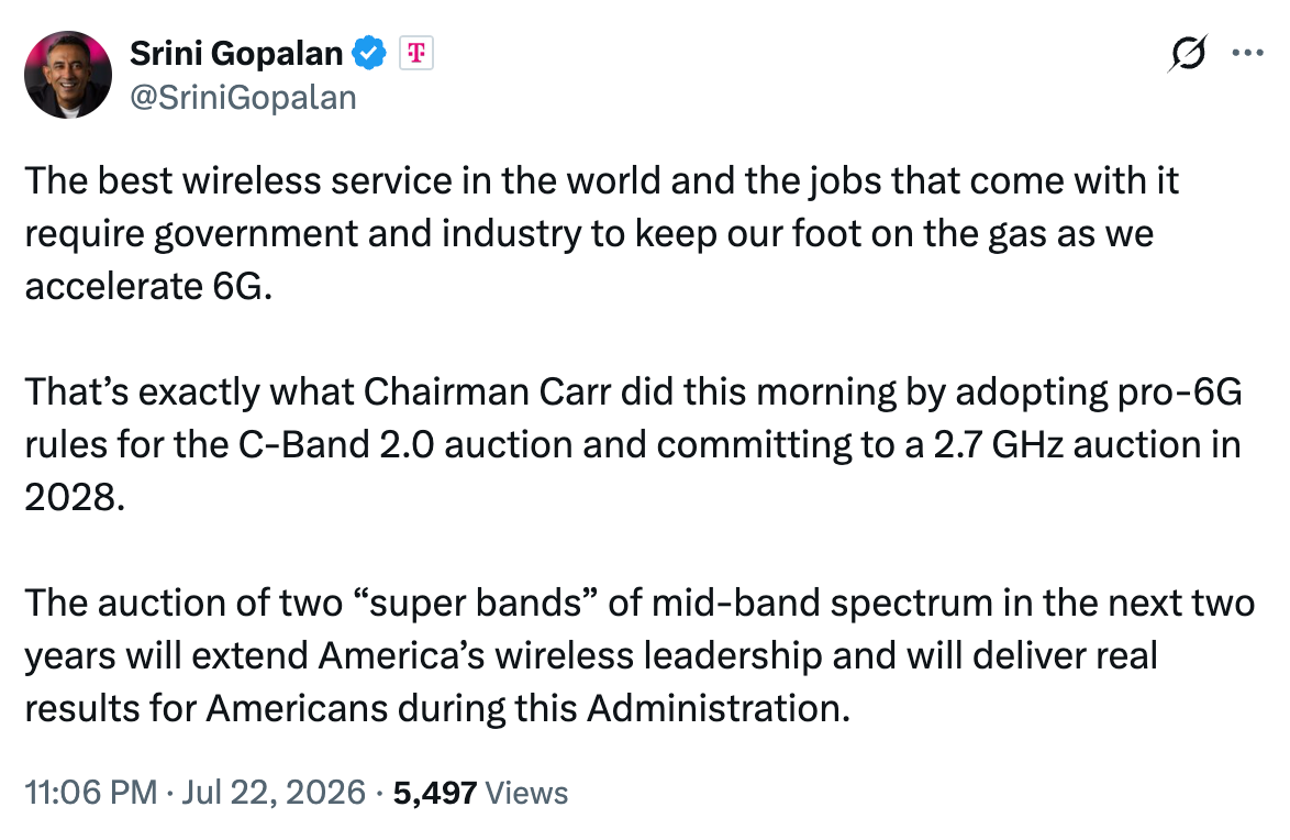 fcc Upper C-Band  2.7 GHz band auction t-mobile