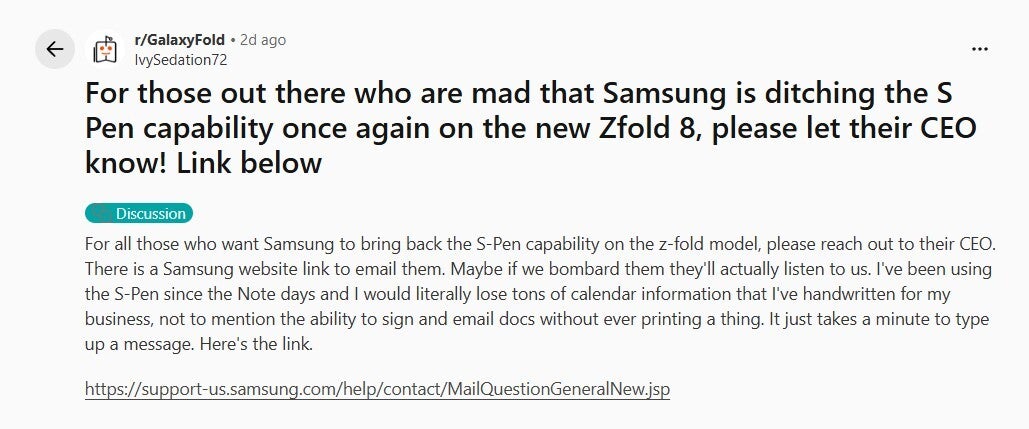 Post about fans missing S Pen in foldables.