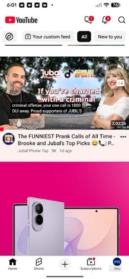 Screenshot of YouTube for Android app.