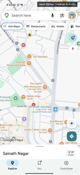 Screenshot of Google Maps showing the lack of color lines thanks to a bug.