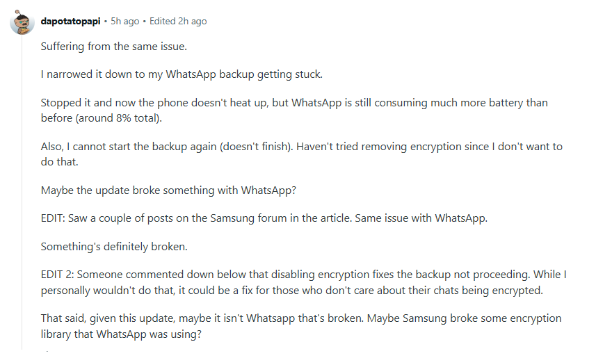 WhatsApp may be causing the problem this time. | Image by dapotatopapi - History repeats itself as Galaxy S25 Ultra and S24 Ultra users get hit by another frustrating issue