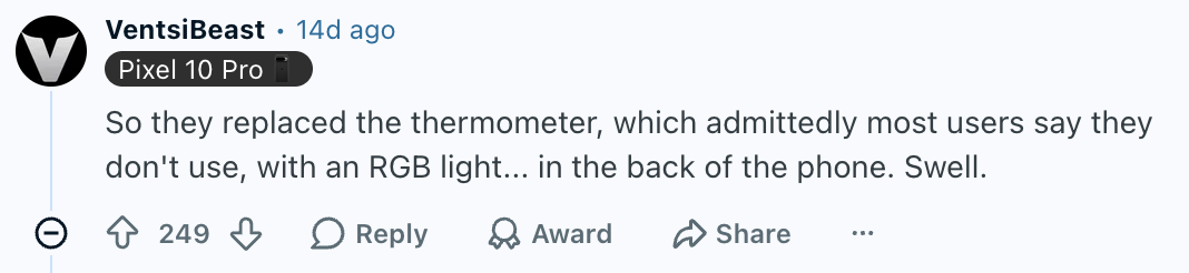 At least some users are happy about the new feature. | Image by Reddit (Screenshot - Google gives us another look at Pixel Glow in a new Pixel 11 Pro teaser