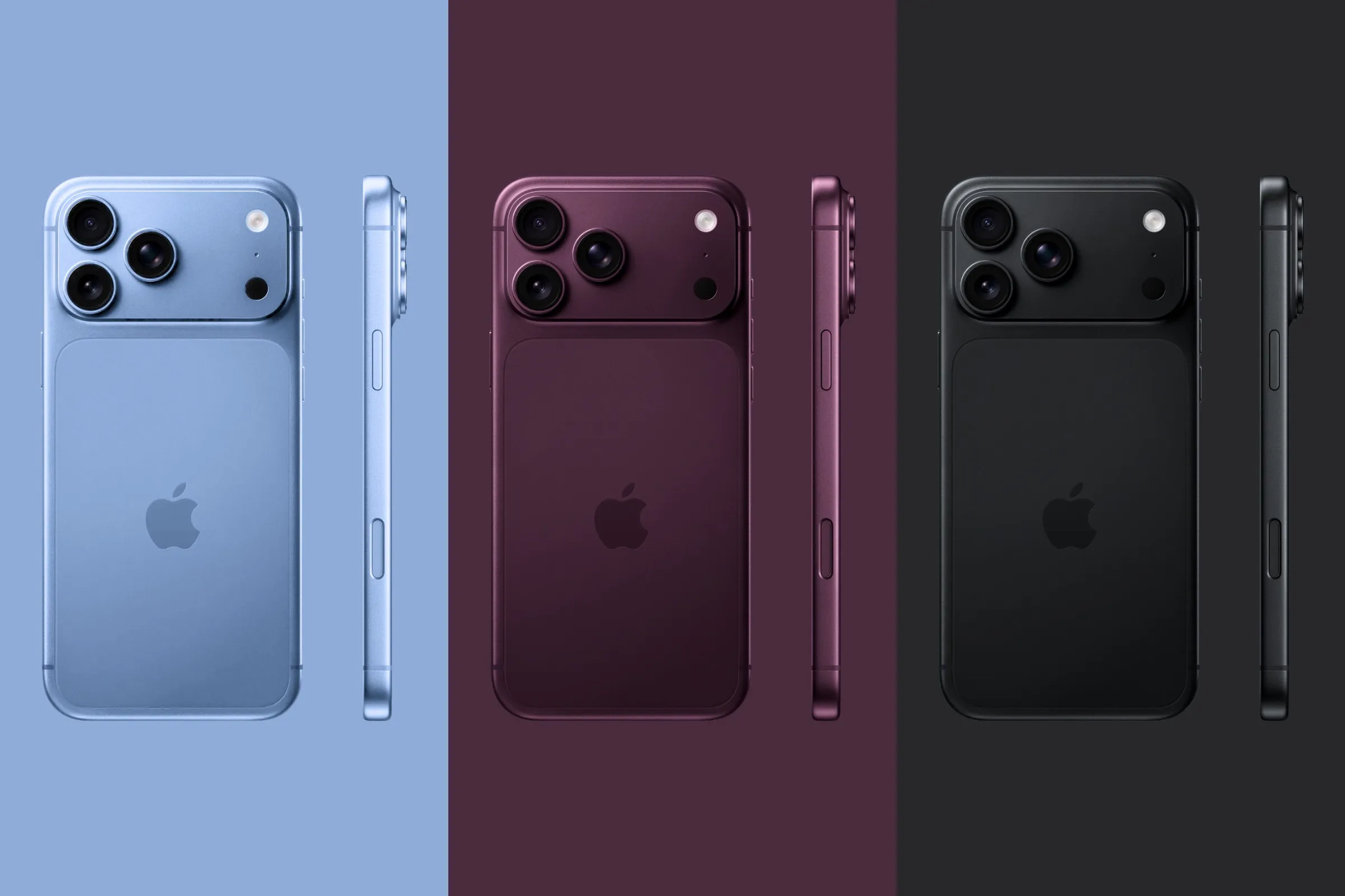 Three iPhones in various colors.