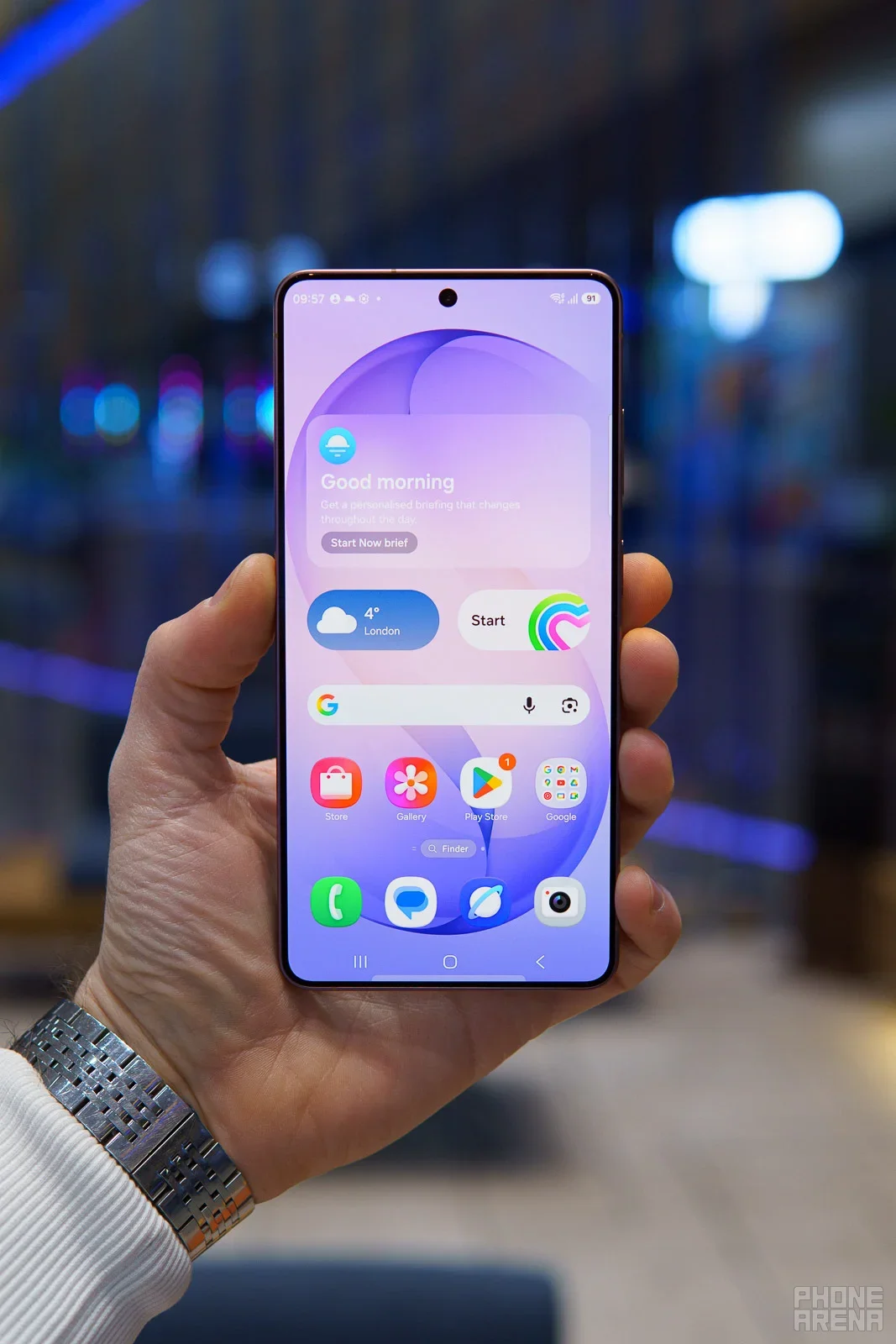 Samsung phone lit on screen.