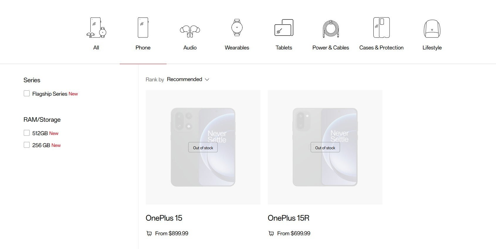 OnePlus phone out of stock in US.