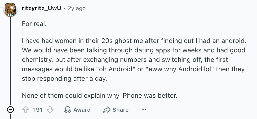 Green bubbles can make your dating life more complicated. | Image by Reddit (Screenshot - Even a security nightmare can't stop this app from bringing iMessage to Android