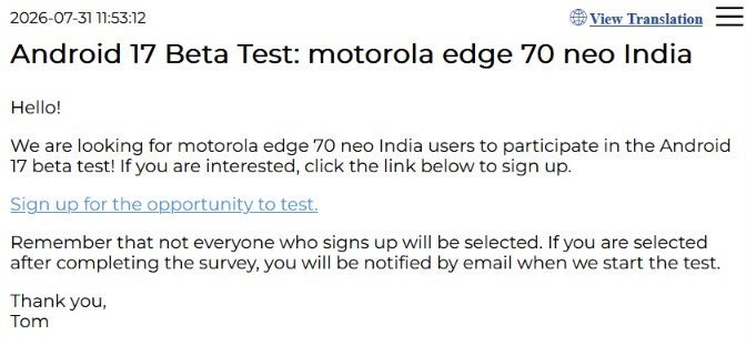 Forum post that leaks upcoming Motorola Edge 70 Neo.
