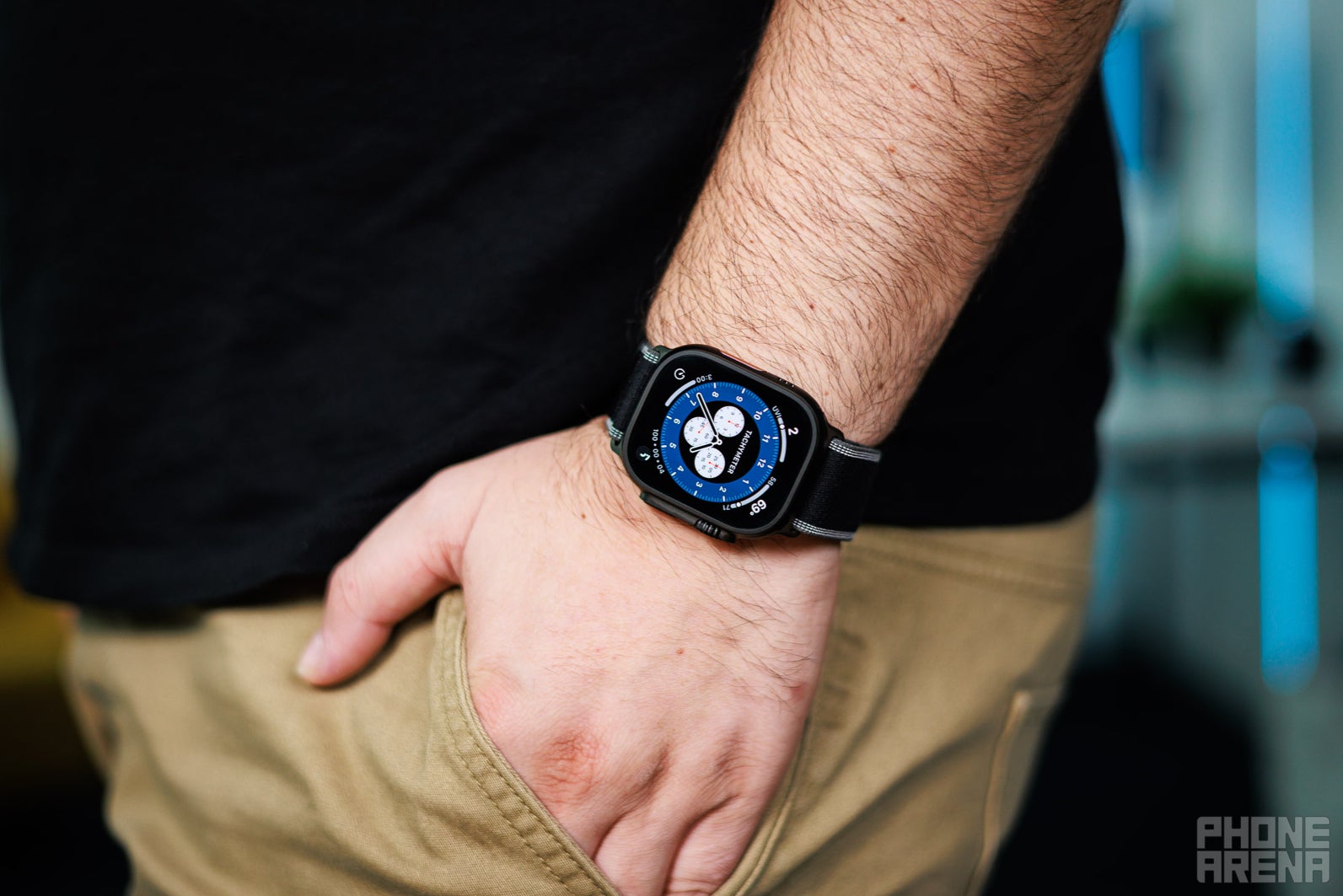 Apple Watch Ultra 3 in black titanium worn on a wrist