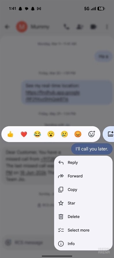 Google Messages new long press menu.