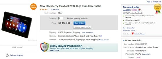 BlackBerry PlayBook sales continue now that eBay is selling the 16GB version for $389