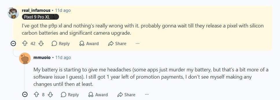 Reddit user requesting Google to offer Silicon carbon batteries.