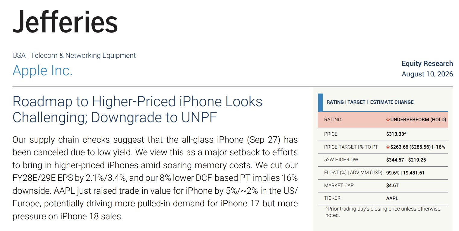 Apple has had to cancel the iPhone 20 Pro's original design. | Image by Jefferies Group - Apple&rsquo;s most ambitious iPhone gets canceled due to yield issues
