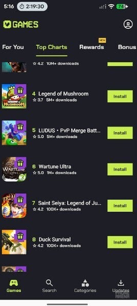 Screenshot from Aptoide Games third-party app store.