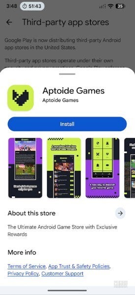 Screenshot from Aptoide Games Android third-party app store.