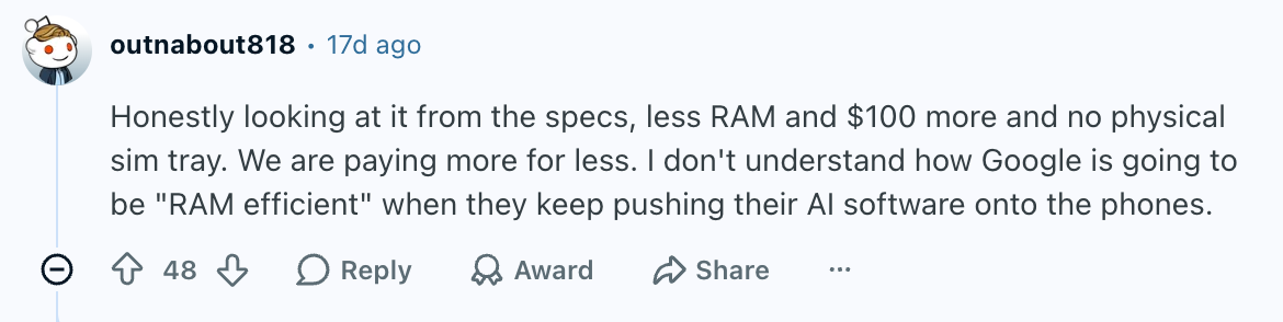 Pixel fans are certainly not happy about Google's plans. | Image by Reddit (screenshot - Finally, some good news for the Pixel 11