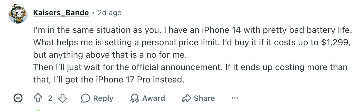 Apple fans are preparing for the expected price hikes. | Image by Reddit (screenshot - iOS 27 leak basically confirms the whole iPhone 18 lineup for the first time
