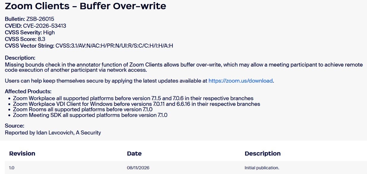 Zoom released a securuty advisory.