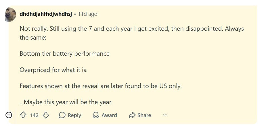 User commenting that they are not getting Pixel 11.
