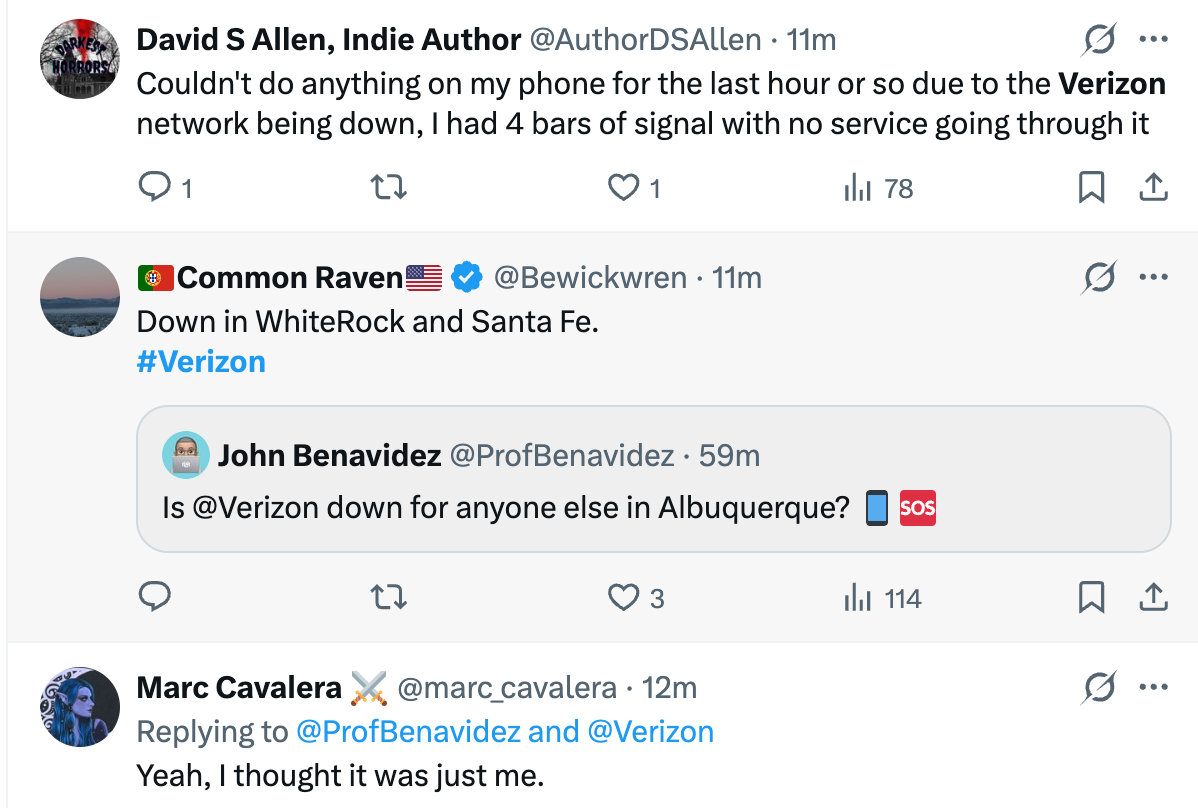 Verizon is down for many customers. | Image by X - Verizon is down again for some customers [UPDATED]