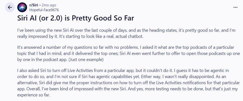 Siri AI already impresses early adopters. | Image by Reddit - Apple offers publishers $100M+, so your iPhone doesn&rsquo;t lie about the news
