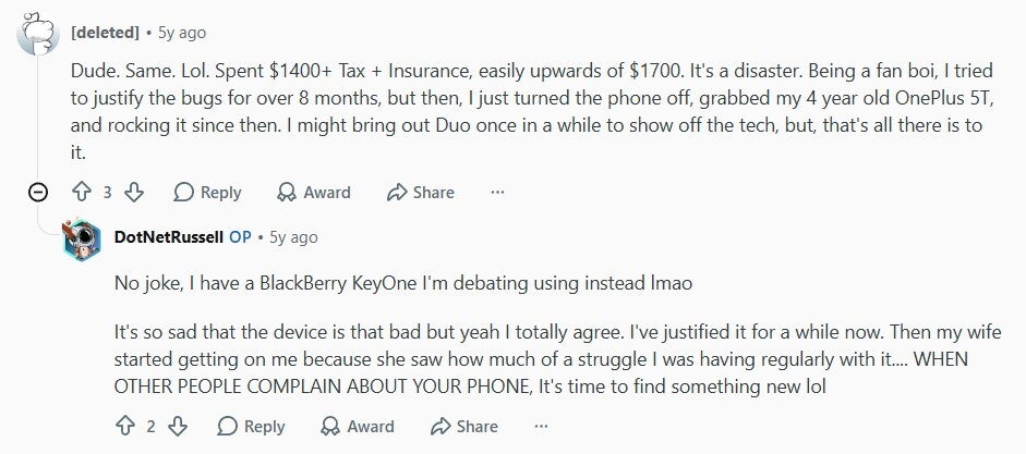 User complaining about the Surface Duo.
