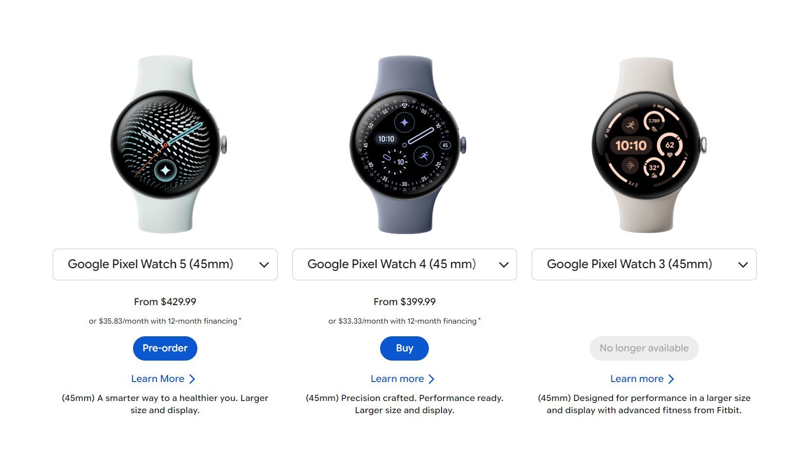 Google's own comparison tool doesn't show many differences between the new Pixel Watch 5 and its predecessor. | Image by Google - I think the Pixel Watch 5 proves hardware upgrades are dead, but honestly, I'm not sad about it
