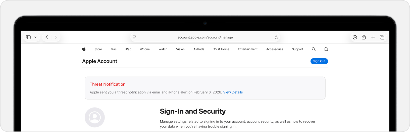 The threat alert on a Mac. | Image by Apple - Protect your iPhone! Apple broadcasts threat notifications in 110 countries