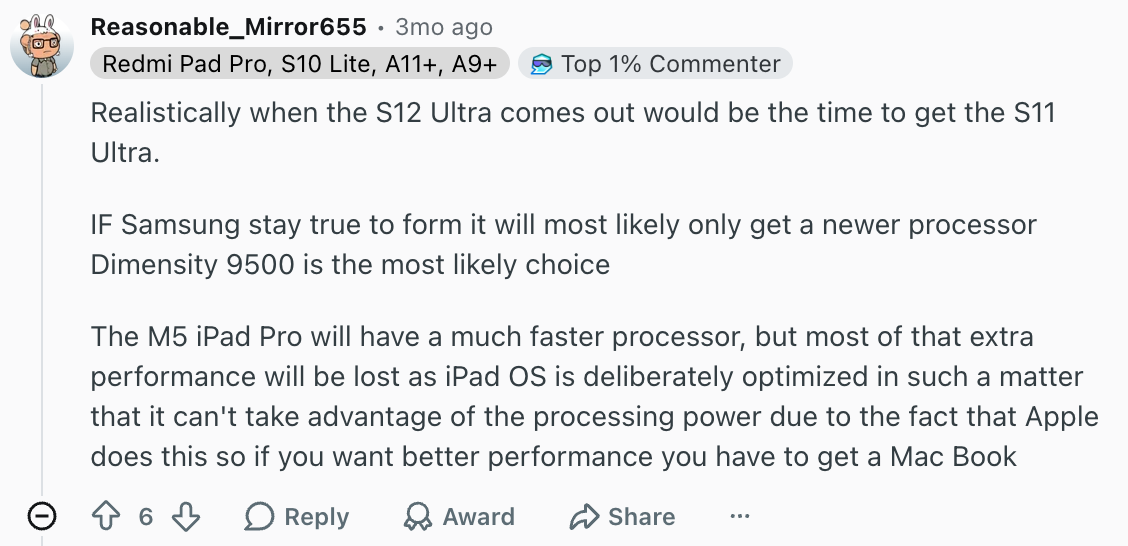 Some sound tablet advice. | Image by Reddit (screenshot - Another Galaxy Tab S12 series leak just revealed its official release is almost here