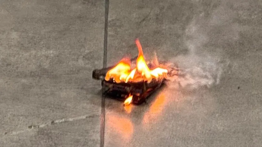 Image of the burning Galaxy S24 from the incident in South Korea earlier this May. | Image by Reddit user chocho-789 - Galaxy S26 explodes in owner's pocket, causing severe burns to hands and body