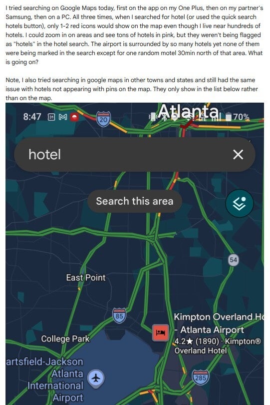 Screenshot of message from Google Maps support page.