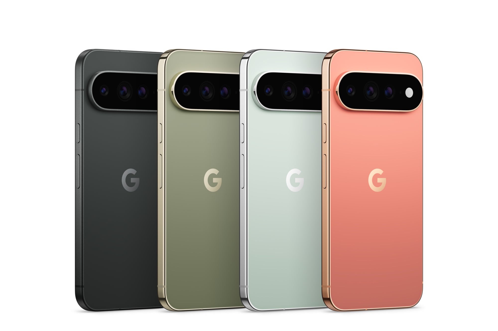 Four Pixel 11 Pro XL color options seen from behind
