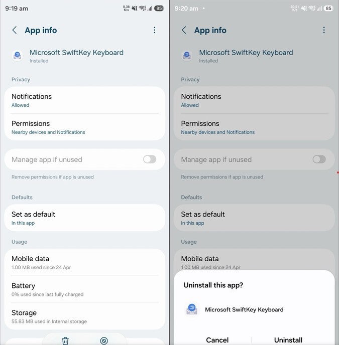 Screenshot shows how One UI 9 allows a certain app to be uninstalled.