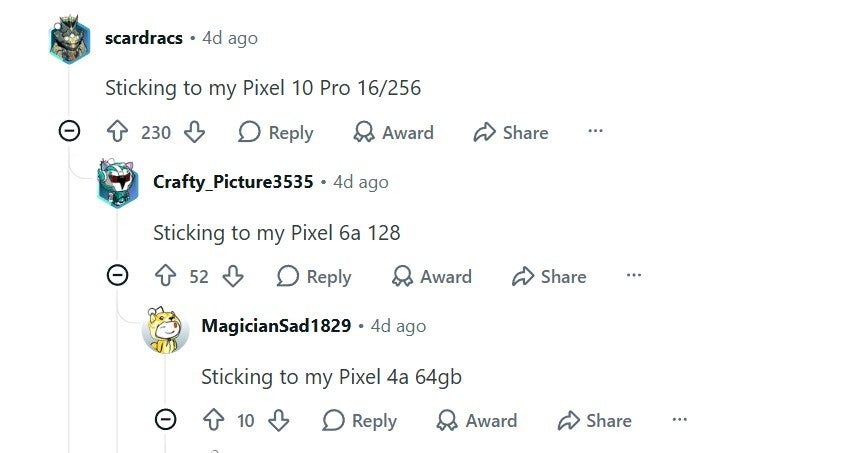 User commenting that they&amp;#039;re going to stick with their current Pixel model.