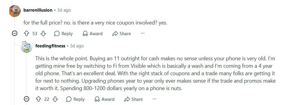 User commenting that they&amp;#039;re going to buy Pixel 11 after getting good discount  on it