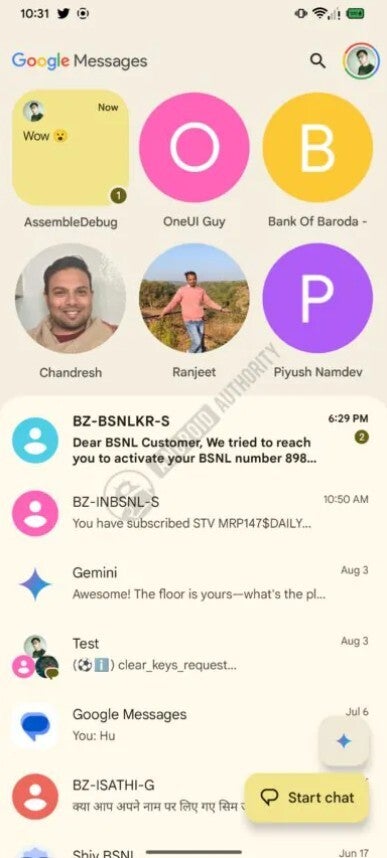 New chat pin UI of Google Messages.