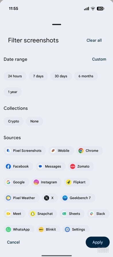 New tags in the Pixel Screenshots app.