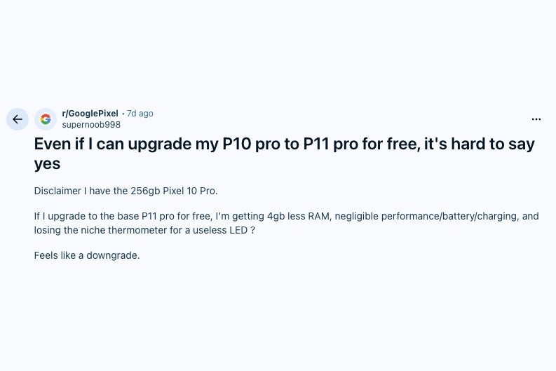 Reddit post questioning a free Pixel 11 Pro upgrade offer