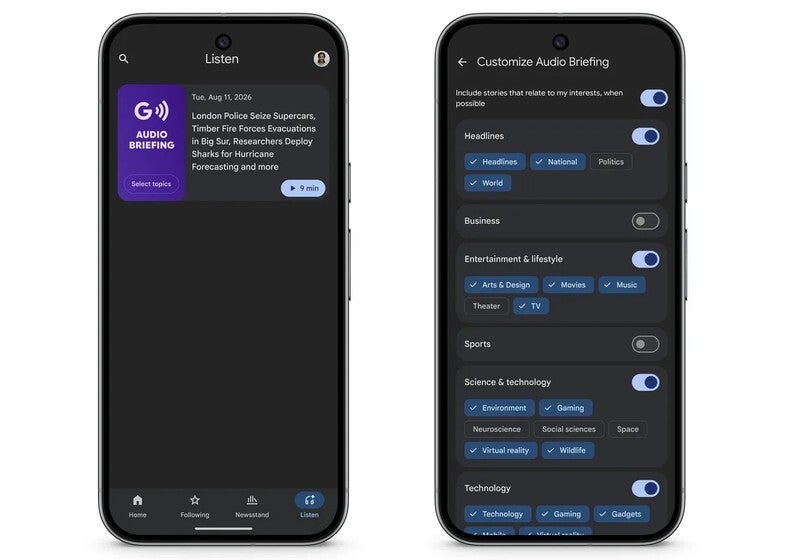 Customize your daily audio briefing.