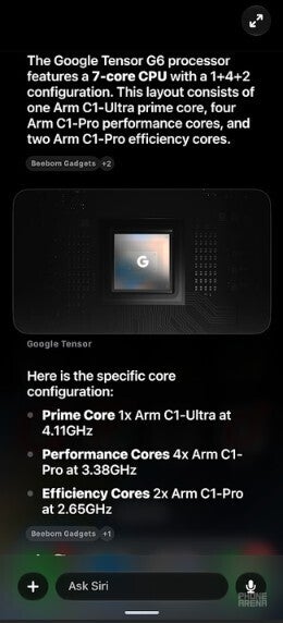 Screenshot of Siri AI.