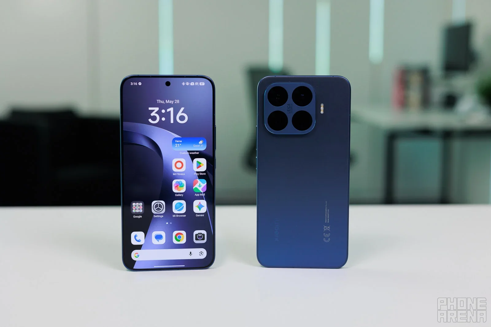 Xiaomi phone on a table.