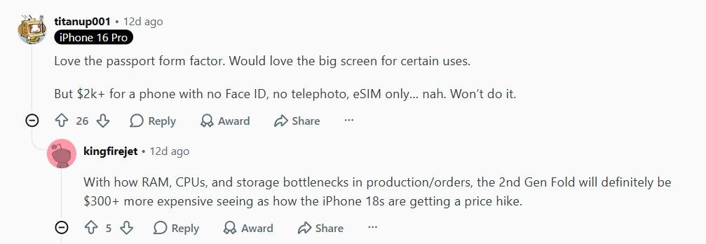 Users thought on the iPhone Ultra rumored specs.
