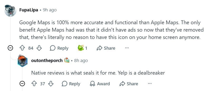 User appreciating Google Maps.