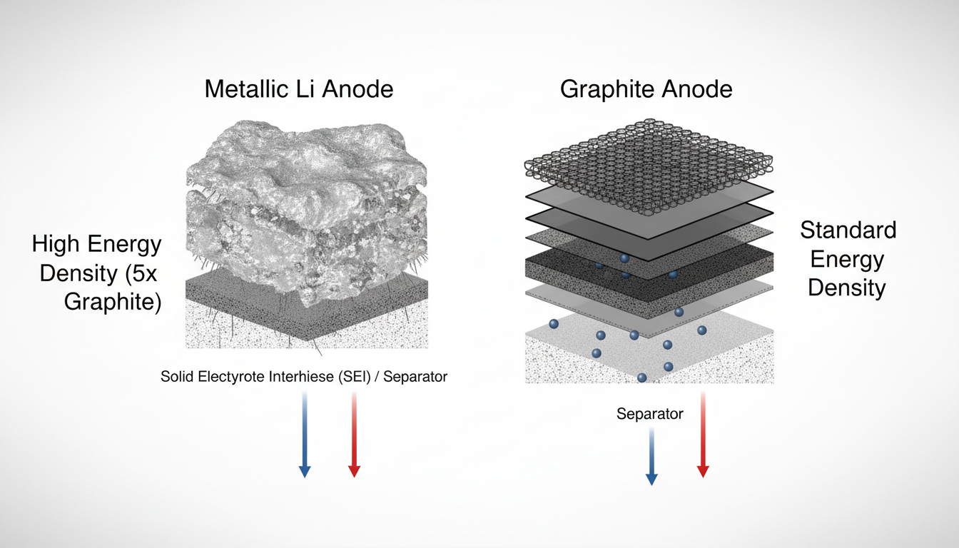 Differences between a lithium anode and a graphite one. | Image by Highstar - Forget solid state, new lithium-metal battery could give your Galaxy days of battery life and charge in minutes